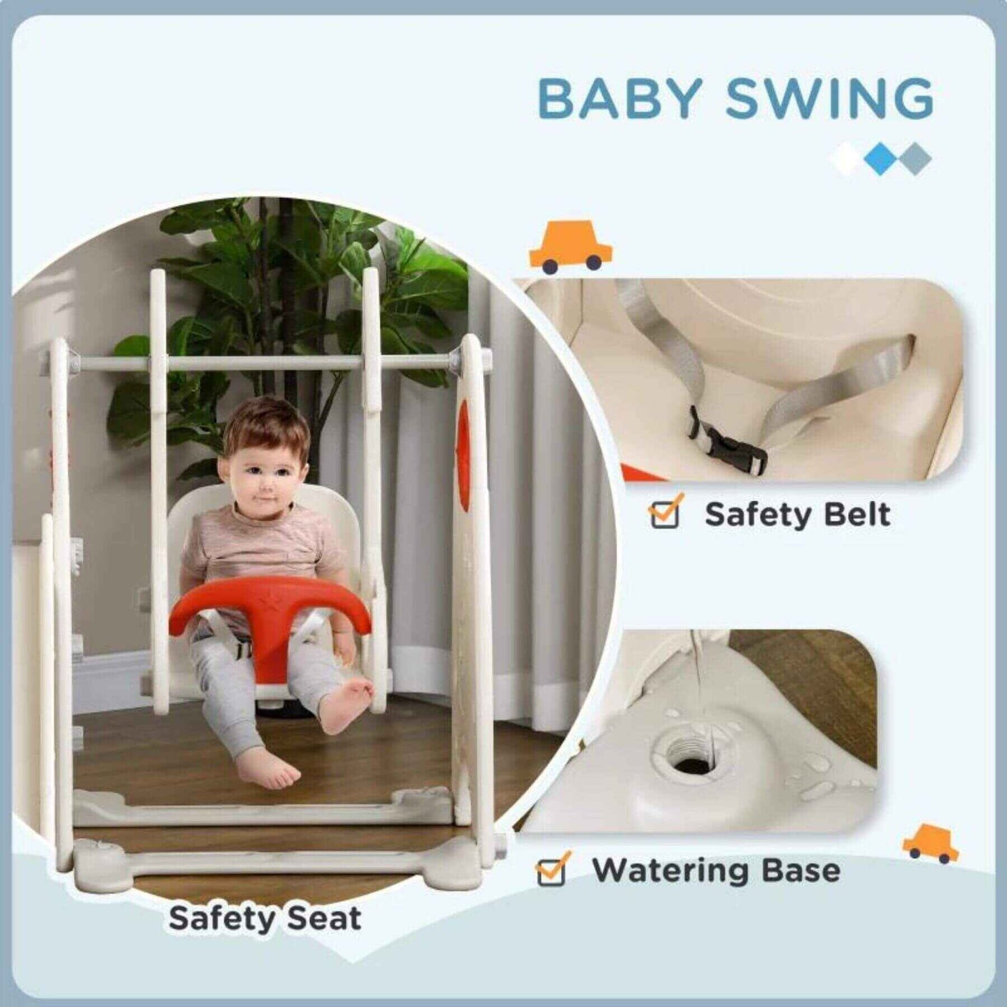 Detail of Qaba 4 in 1 Toddler Swing Set with Slide Red