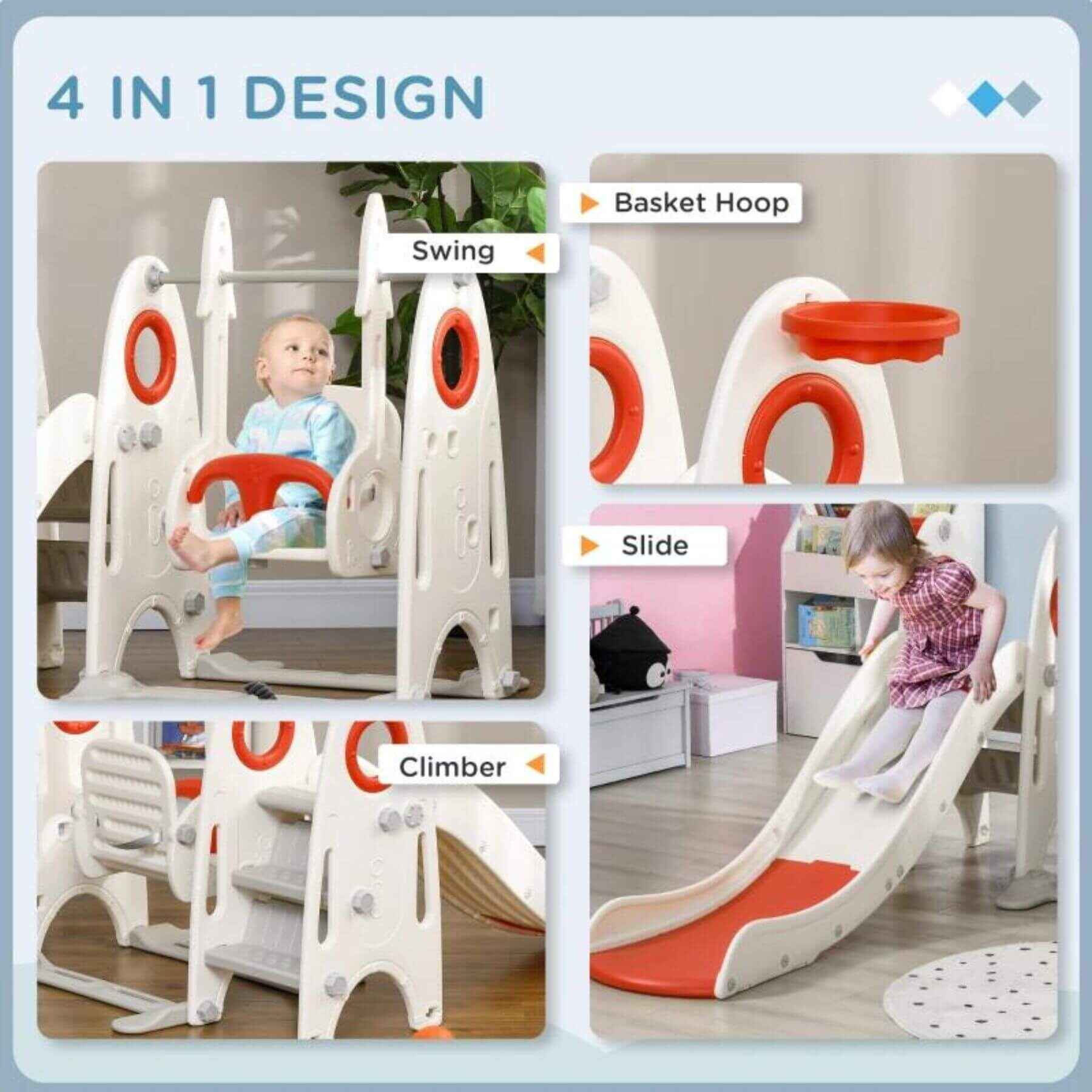 Details of Qaba 4 in 1 Toddler Swing Set with Slide Red