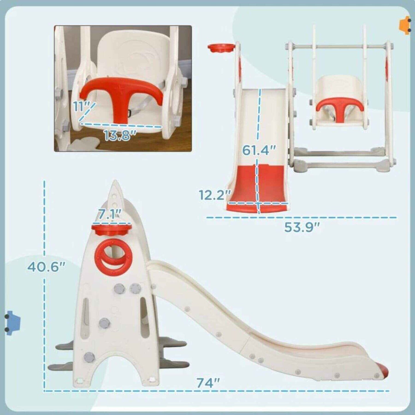 Qaba 4 in 1 Toddler Swing Set with Slide Red