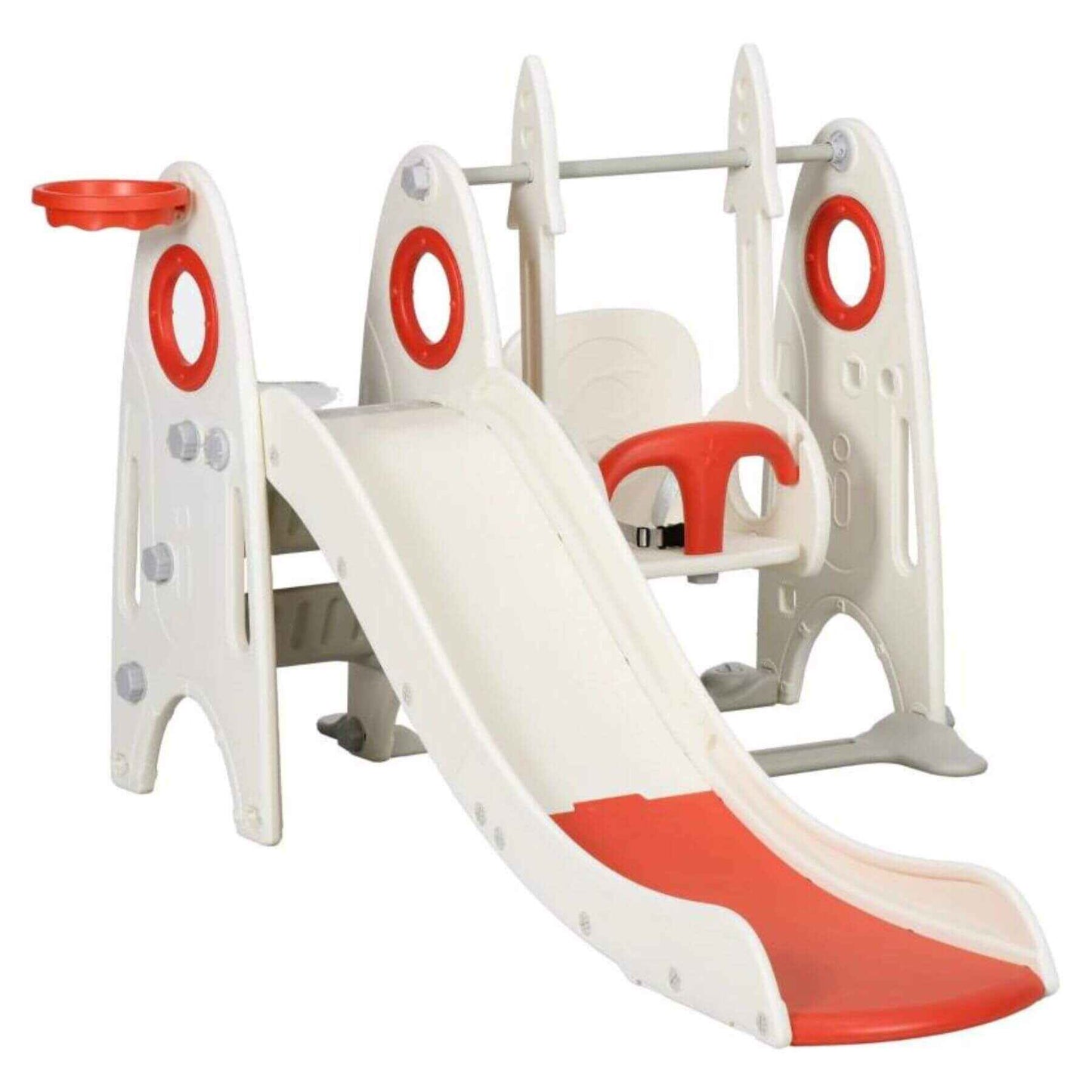 Qaba 4 in 1 Toddler Swing Set with Slide Red