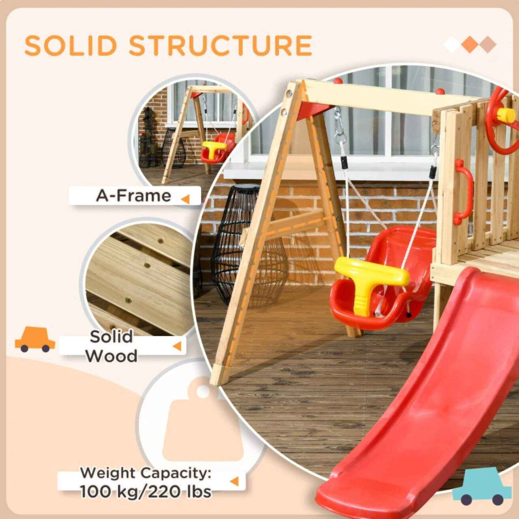 Detail of Outsunny 4-in-1 Wooden Swing Set with Swing Red