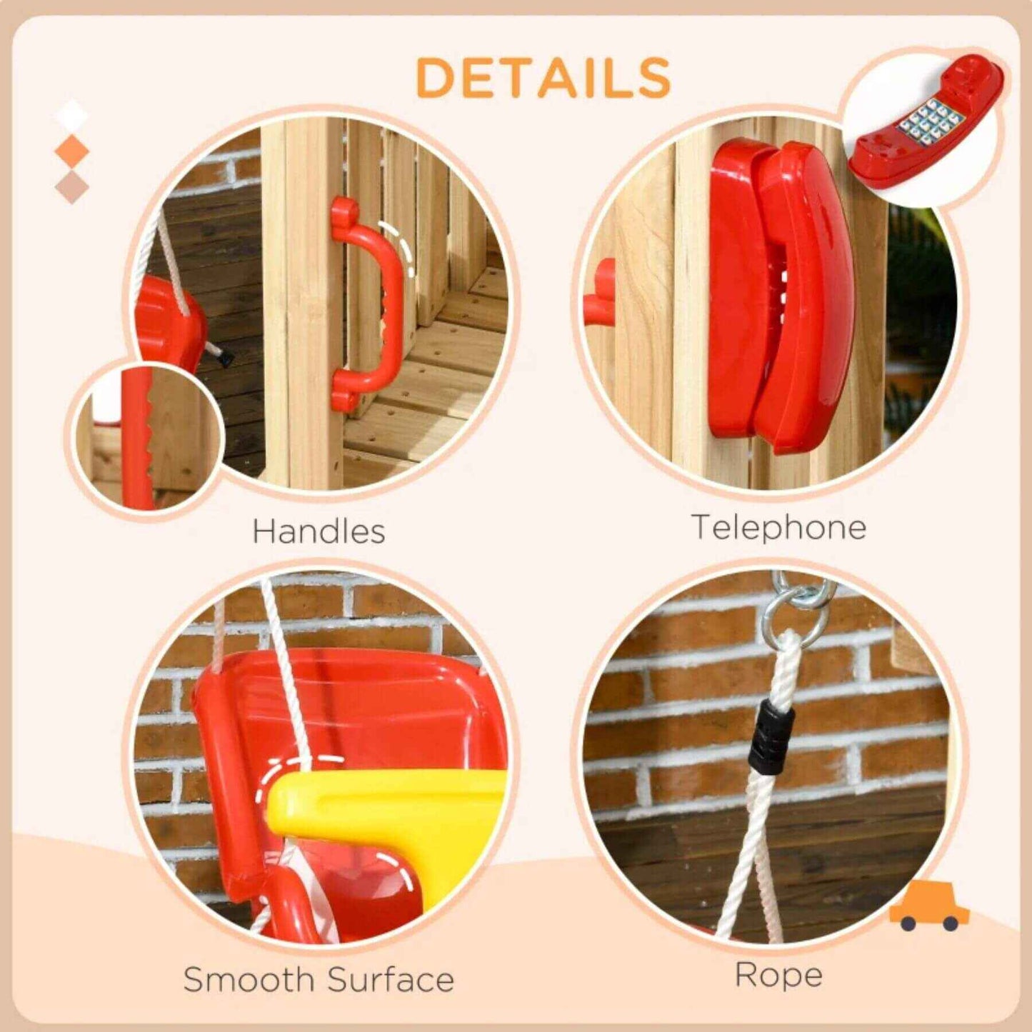 Detail of Outsunny 4-in-1 Wooden Swing Set with Swing Red