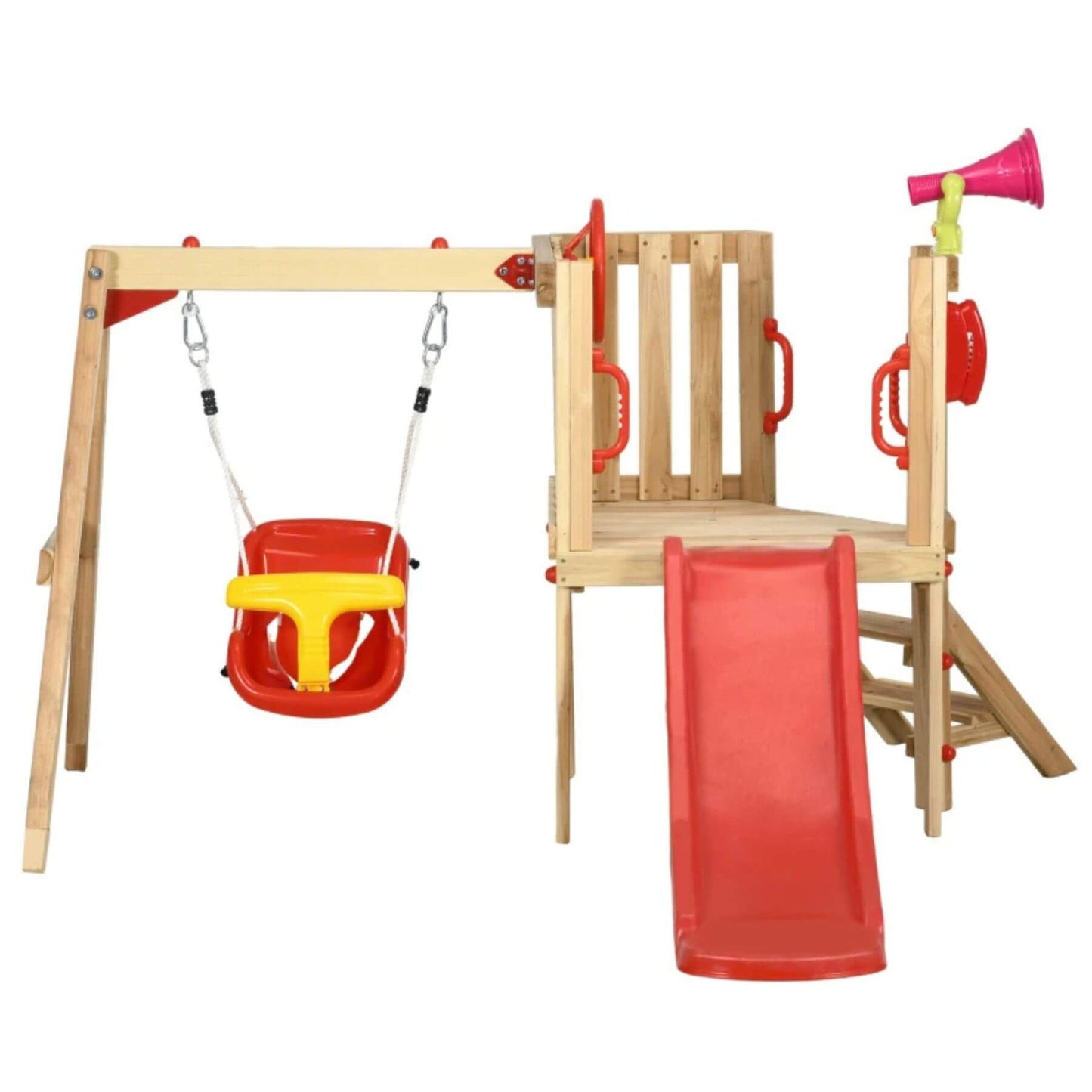 Outsunny 4-in-1 Wooden Swing Set with Swing Red