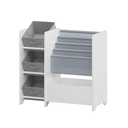 MOONRIVER Multifunctional 4-Tier White MDF Bookshelf with 3 Collapsible Fabric Drawers