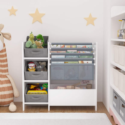 Children's room with storage shelves, toys, and decorative stars on the wall.