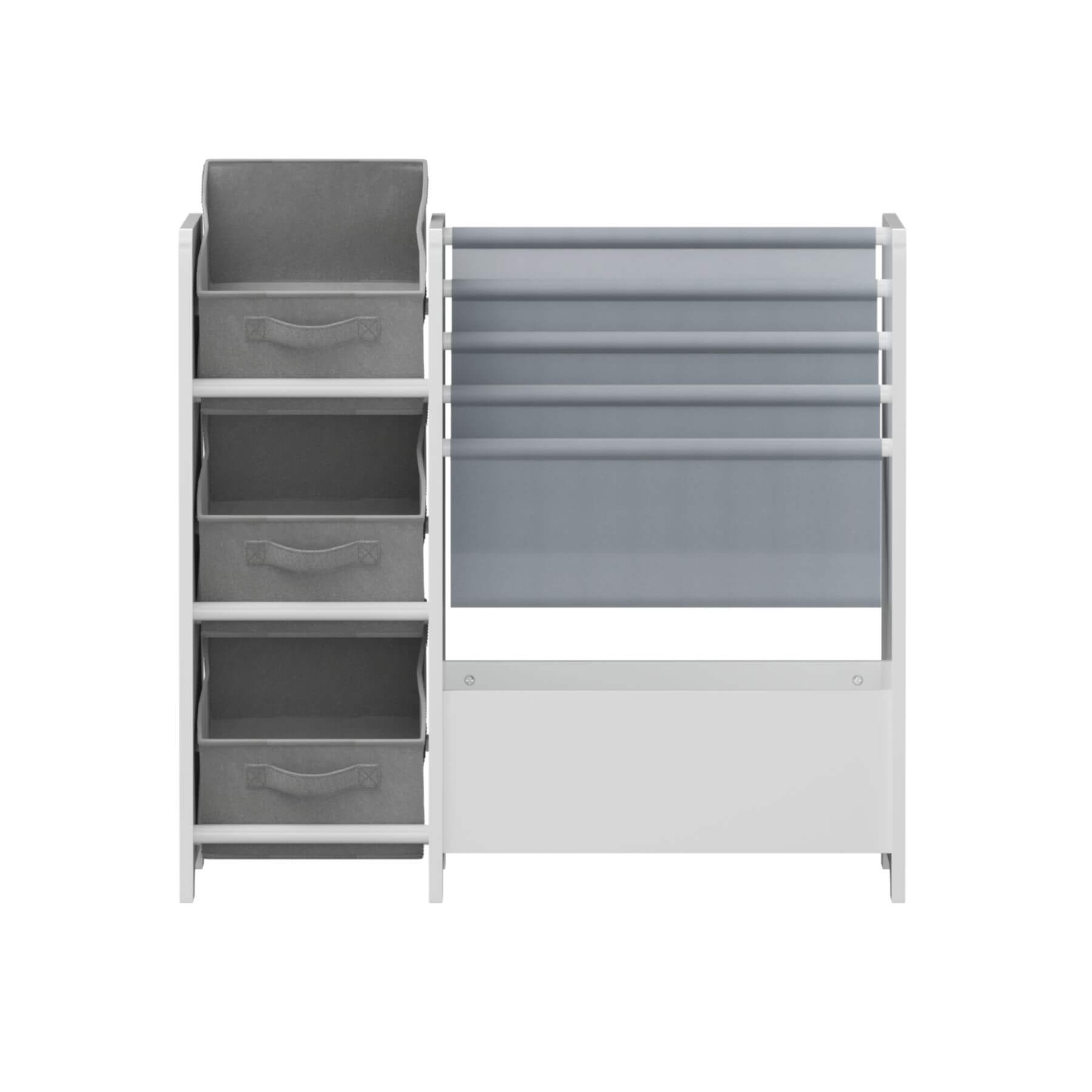 MOONRIVER Multifunctional 4-Tier White MDF Bookshelf with 3 Collapsible Fabric Drawers