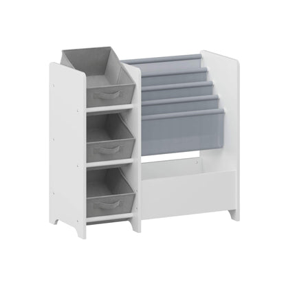 MOONRIVER Multifunctional 4-Tier White MDF Bookshelf with 3 Collapsible Fabric Drawers