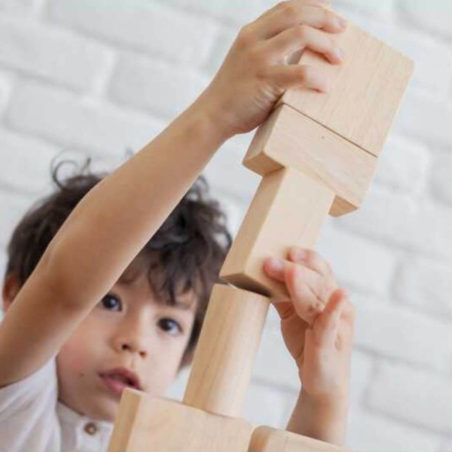 Boy Playing PlanToys 50 Unit Blocks