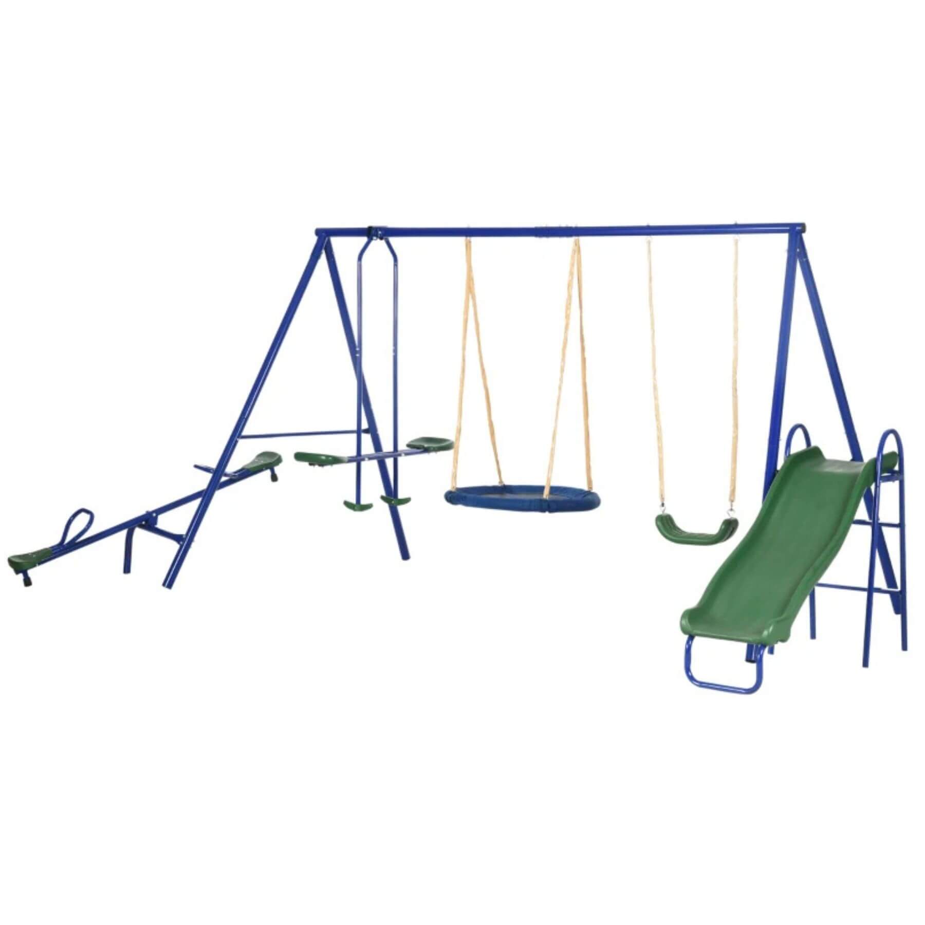 Outsunny 5-in-1 Heavy-Duty A-Frame Stand Outdoor Playset for Kids Blue