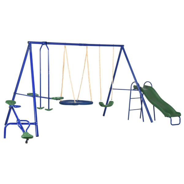 Outsunny 5-in-1 Heavy-Duty A-Frame Stand Outdoor Playset for Kids Blue