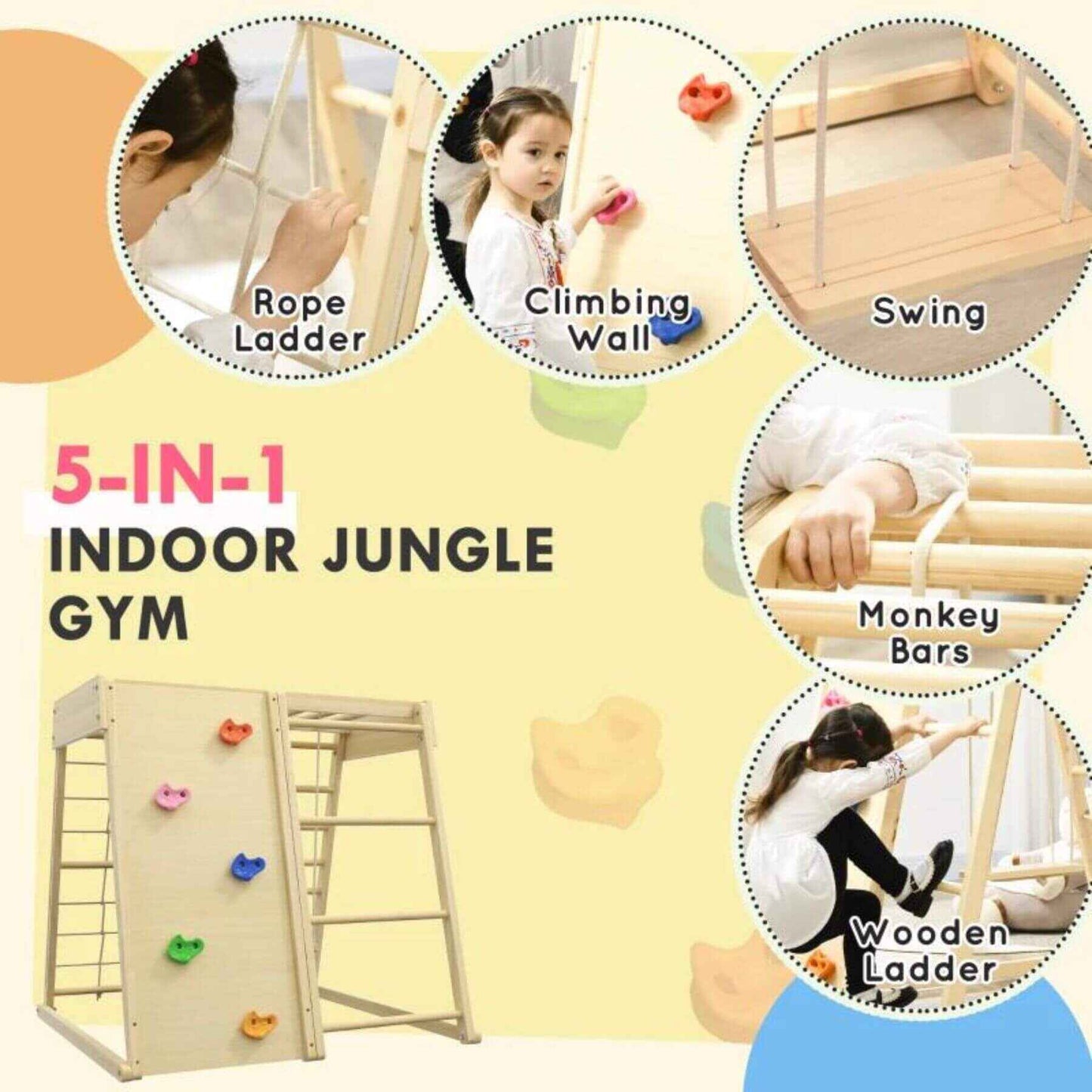 Detail of Qaba 5-in-1 Indoor Jungle Gym Playground Beech Wood