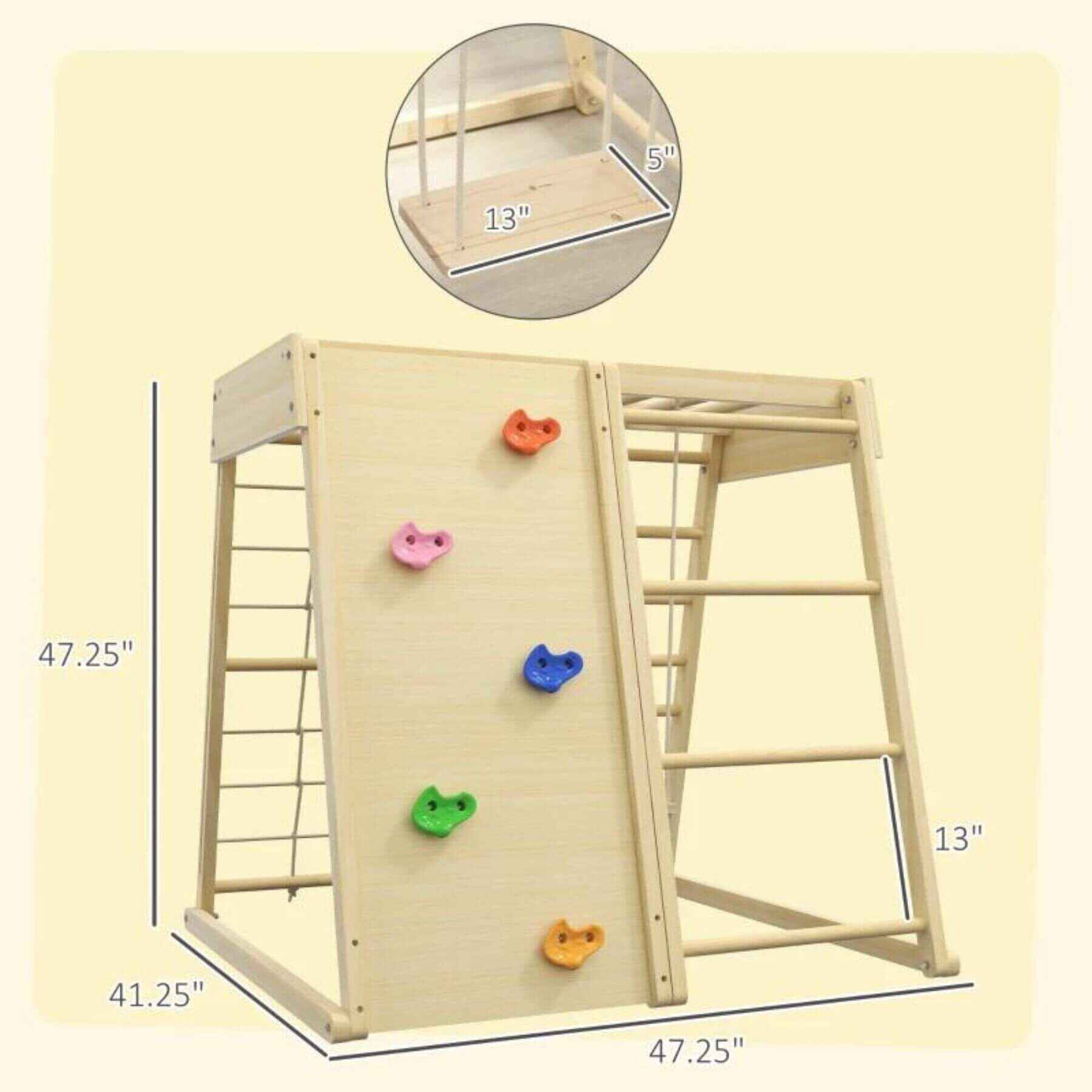 Qaba 5-in-1 Indoor Jungle Gym Playground Beech Wood