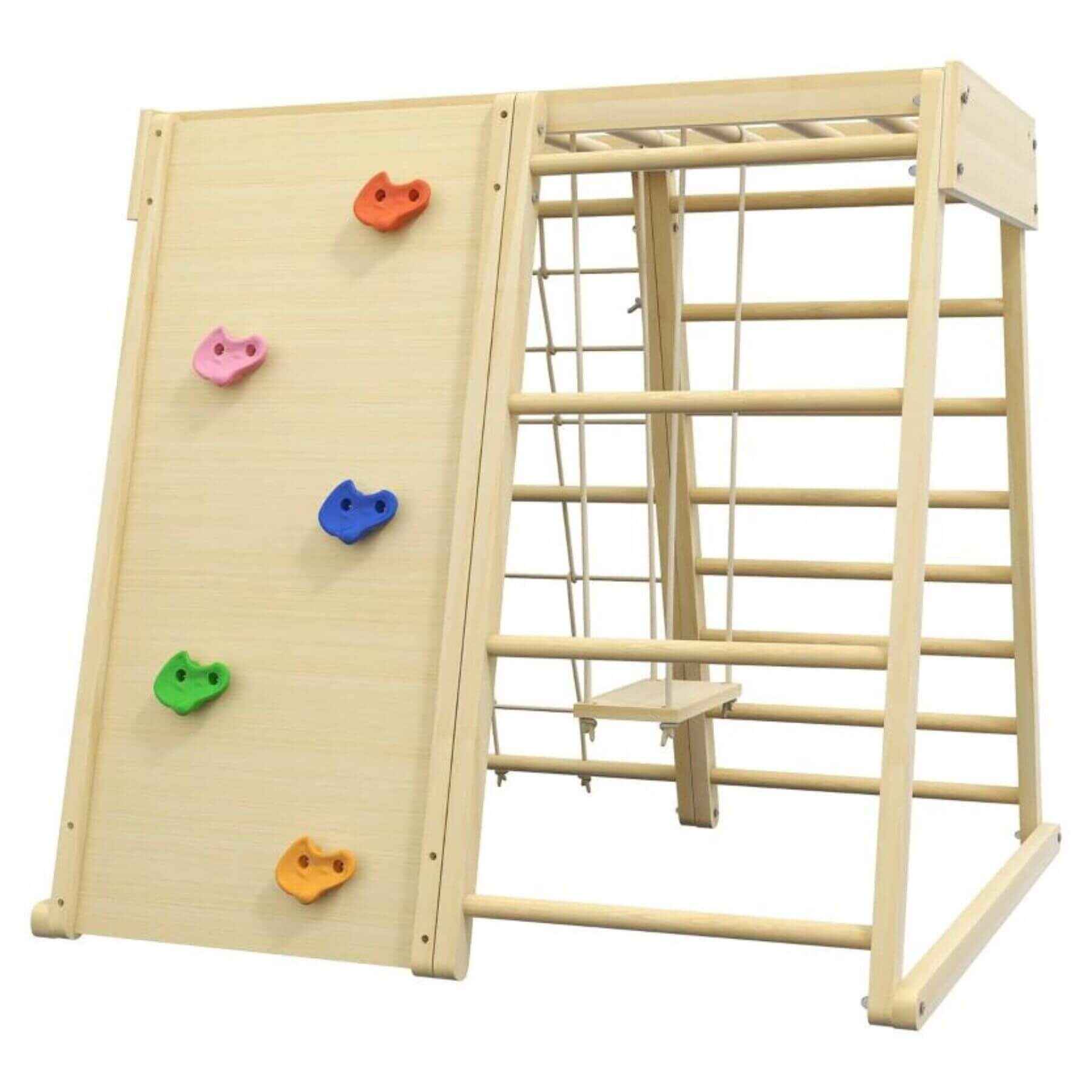 Qaba 5-in-1 Indoor Jungle Gym Playground Beech Wood