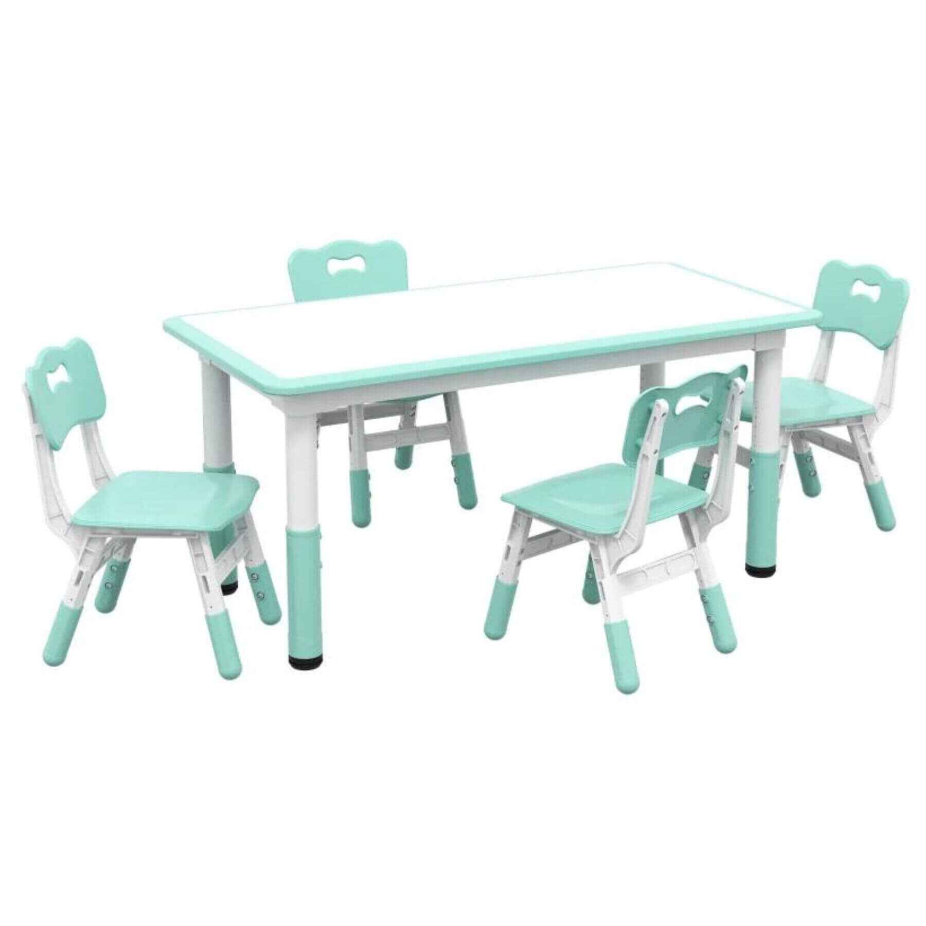 Qaba 5 Piece Toddler Table and Chair Set, Adjustable Height Chairs, Green