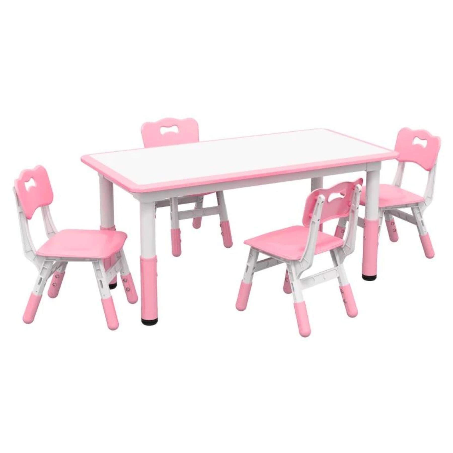 Qaba 5 Piece Toddler Table and Chair Set, Adjustable Height Chairs, Pink