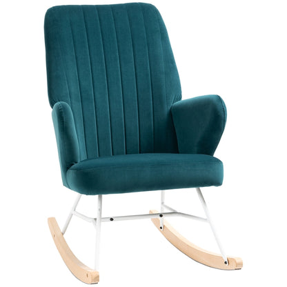 HOMCOM Modern Nursery Accent Rocking Chair | Wingback Chair | Blue