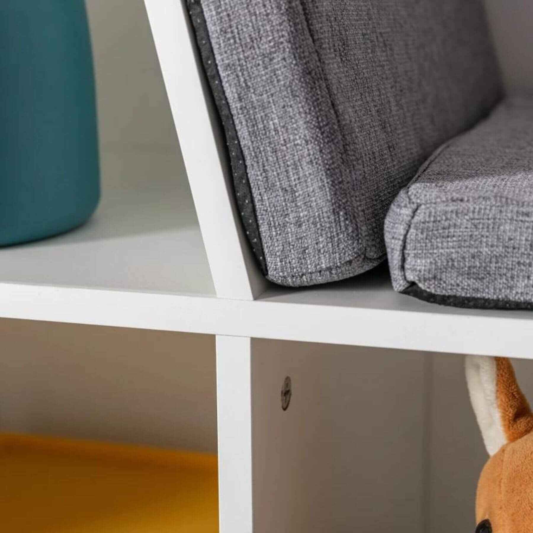 Detail of HOMCOM 6-Cubby Kids Bookcase with Reading Nook and Cushion White