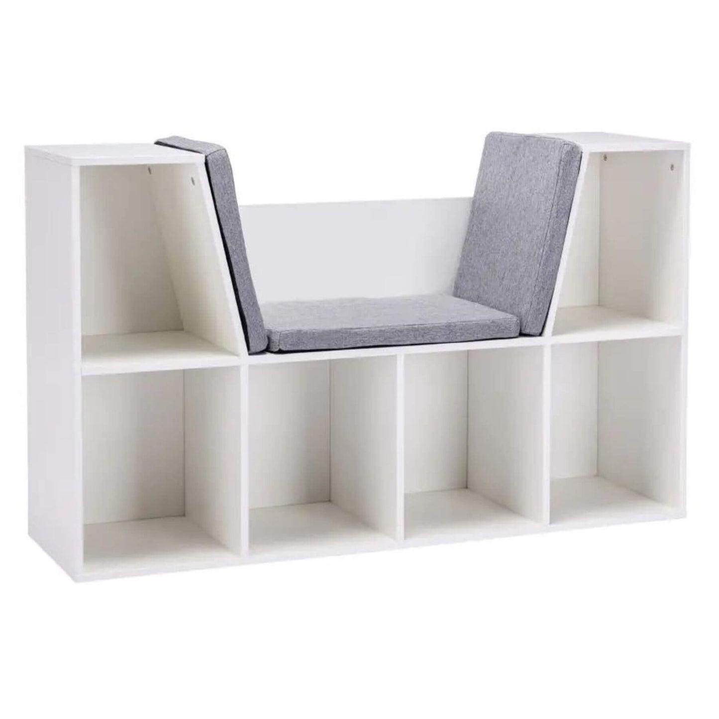 HOMCOM 6-Cubby Kids Bookcase with Reading Nook and Cushion White