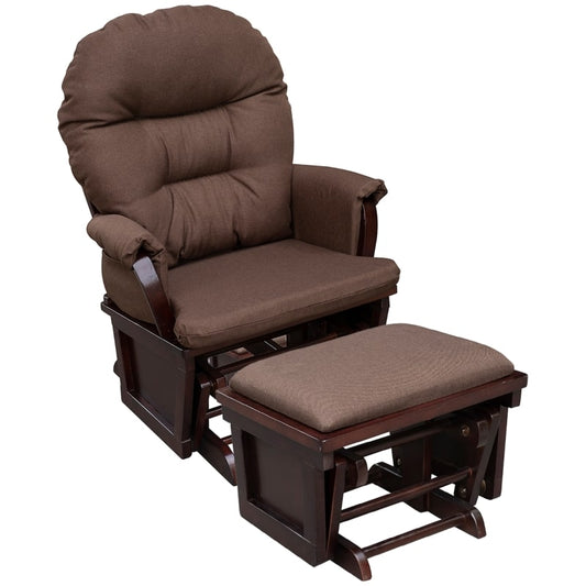 HOMCOM Nursery Glider Rocker with Ottoman | Thick Padded Cushion & Wood Base | Brown