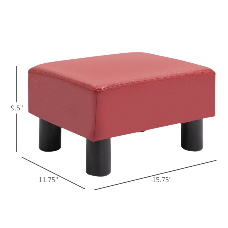 HOMCOM Red Faux Leather Ottoman - Modern Footrest with Black Legs