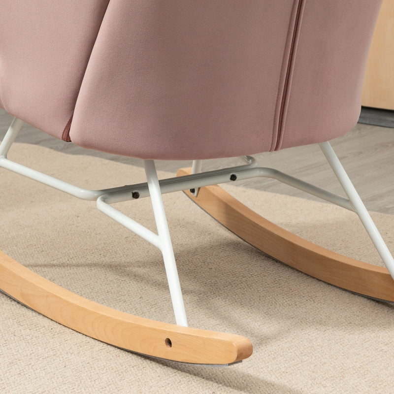 HOMCOM Modern Nursery Accent Rocking Chair | Wingback Chair | Pink