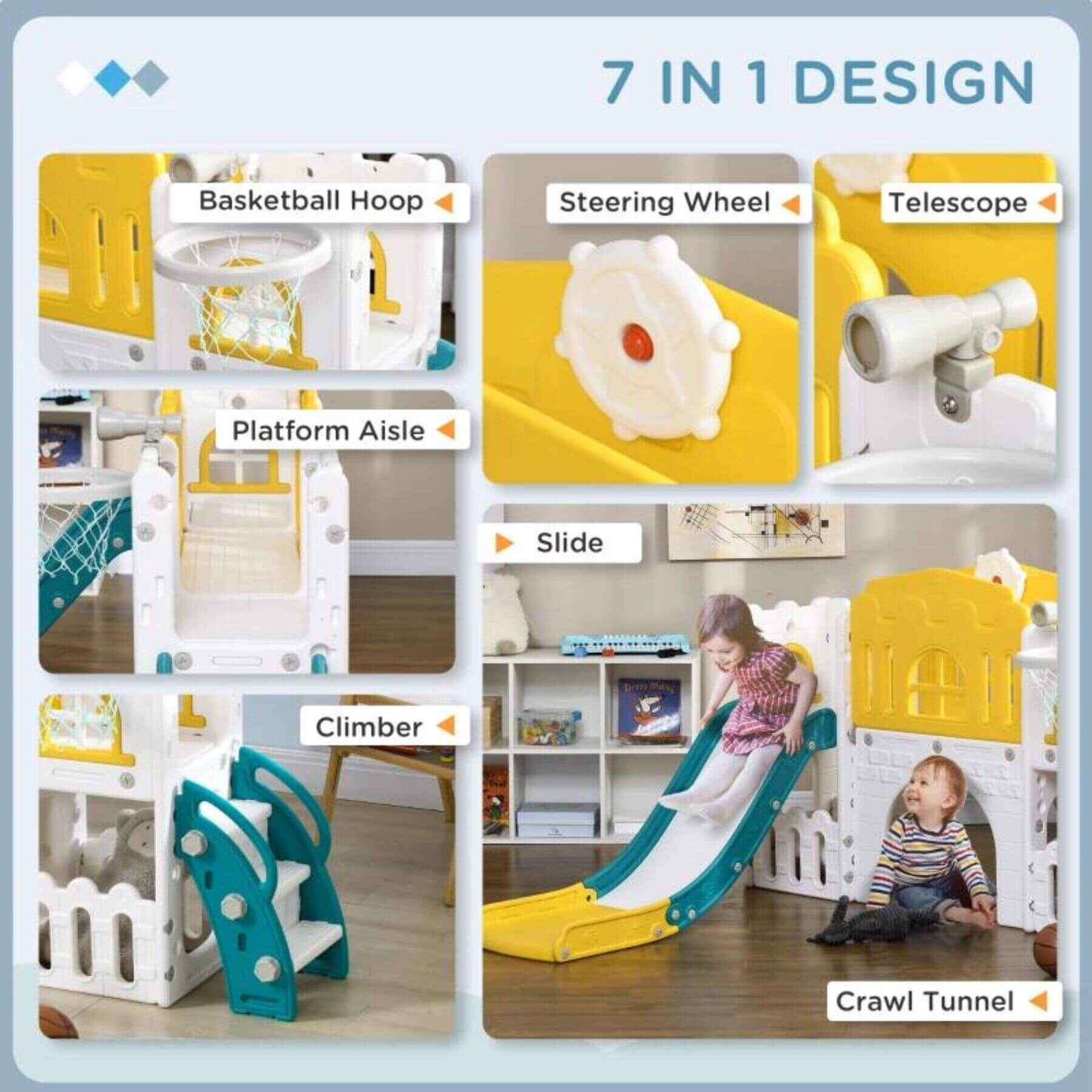 Detail of Qaba 8-in-1 Toddler Slide for Kids Age 1-3 Years Yellow