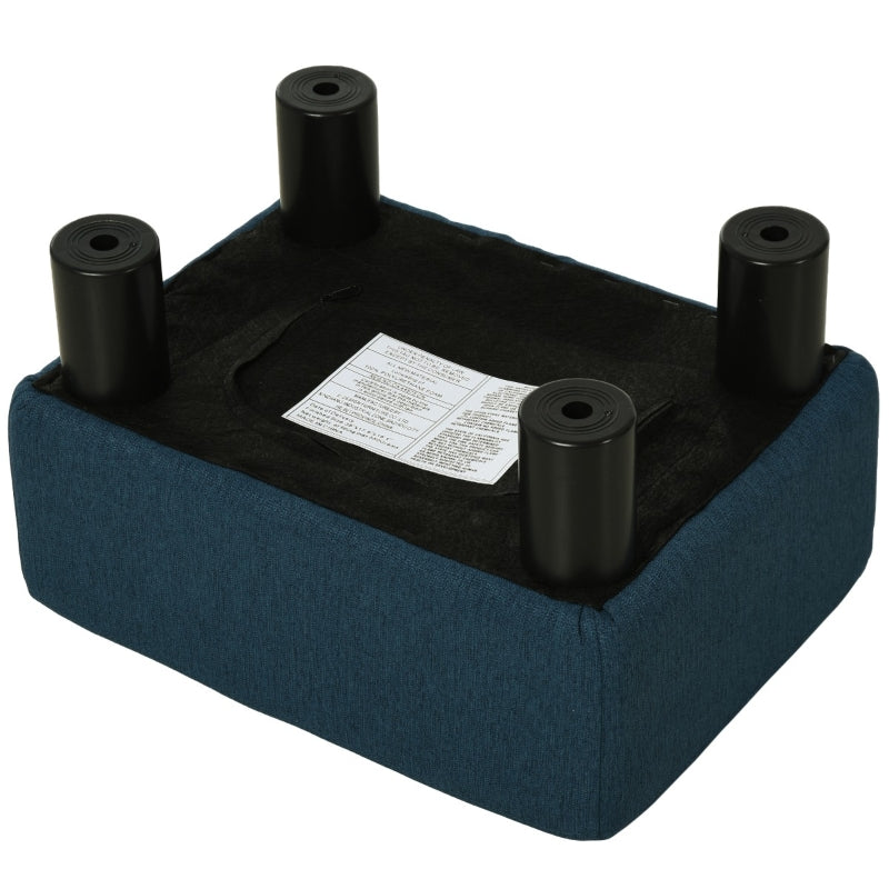 HOMCOM 16" Cube Modern Linen Fabric Pouf Footrest Ottoman - Dark Blue