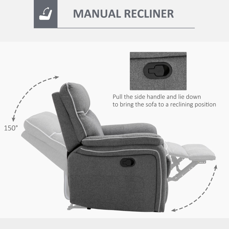 HOMCOM Nursery Rocker Recliner with Thick Padded Headrest & Footrest | Adjustable 150° | Grey