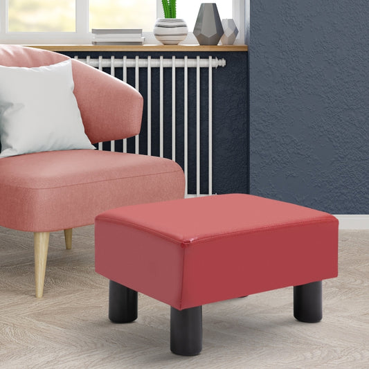HOMCOM Red Faux Leather Ottoman - Modern Footrest with Black Legs