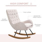 HOMCOM Mid-Century Cream White Nursery Rocker | Tufted Wingback & Rubber Wood Base