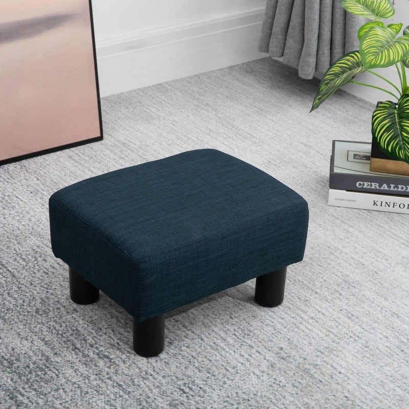 HOMCOM 16" Cube Linen Fabric Pouf Ottoman - Dark Blue | Modern Footrest