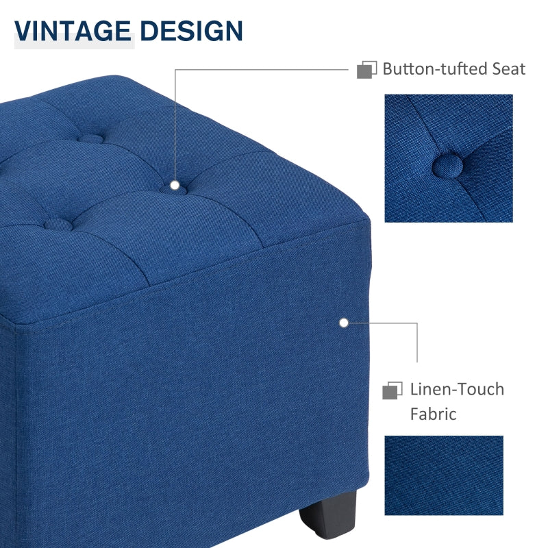 HOMCOM Tufted Ottoman | Blue Fabric Footrest Stool with Anti-Slip Pads