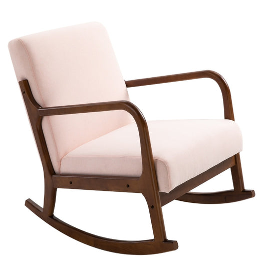 HOMCOM Upholstered Nursery Rocking Armchair | Wood Base & Linen Fabric Seat | Pink