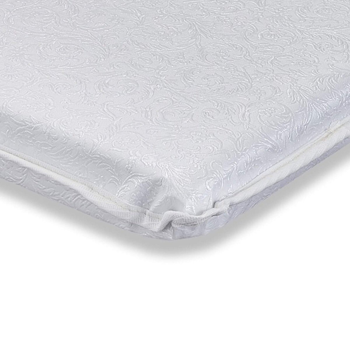 A close-up of AFG Laminated 2" Waterproof Mini Crib Mattress