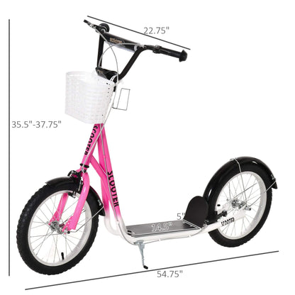 Aosom Youth Scooter - Pink with measurements on a white background