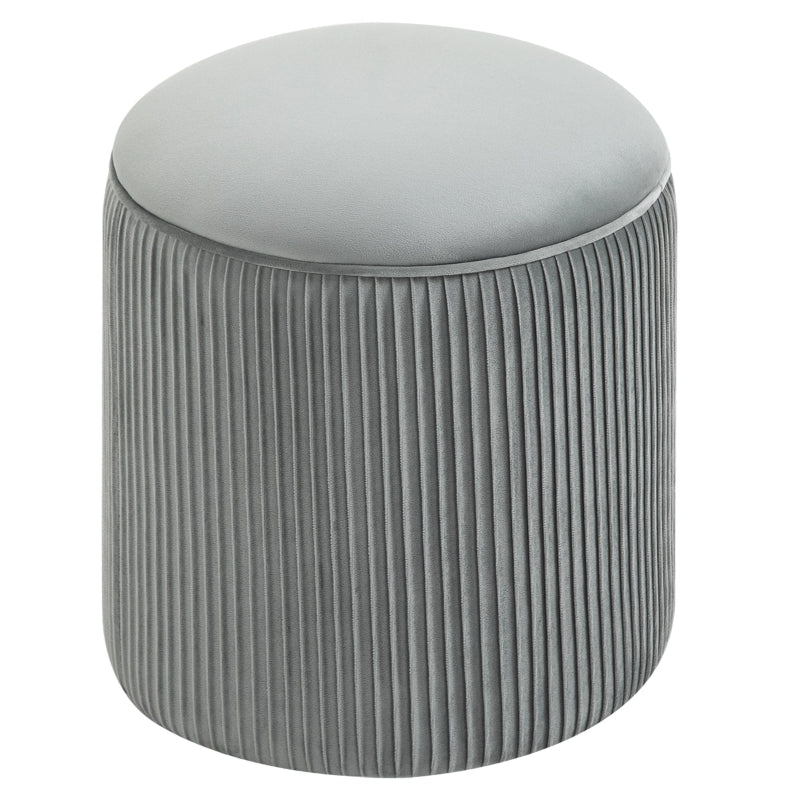 HOMCOM 15" Padded Ottoman Stool for Nursery | Wrinkle Fabric | Grey