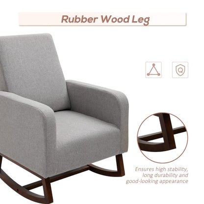 HOMCOM Nursery Rocker with Curved Wood Base, Grey