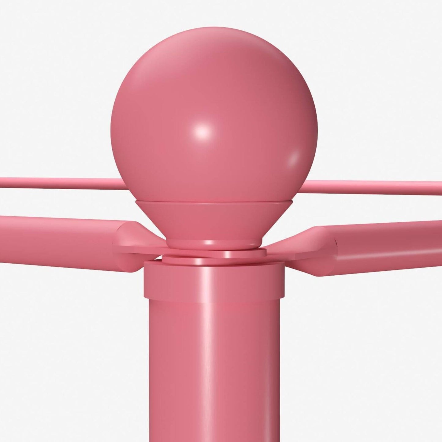 Close-up of a pink metal post with spherical top on a white background