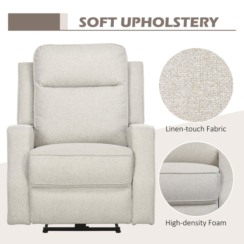 HOMCOM Electric Power Nursery Recliner | Cream White Linen Upholstery Armchair