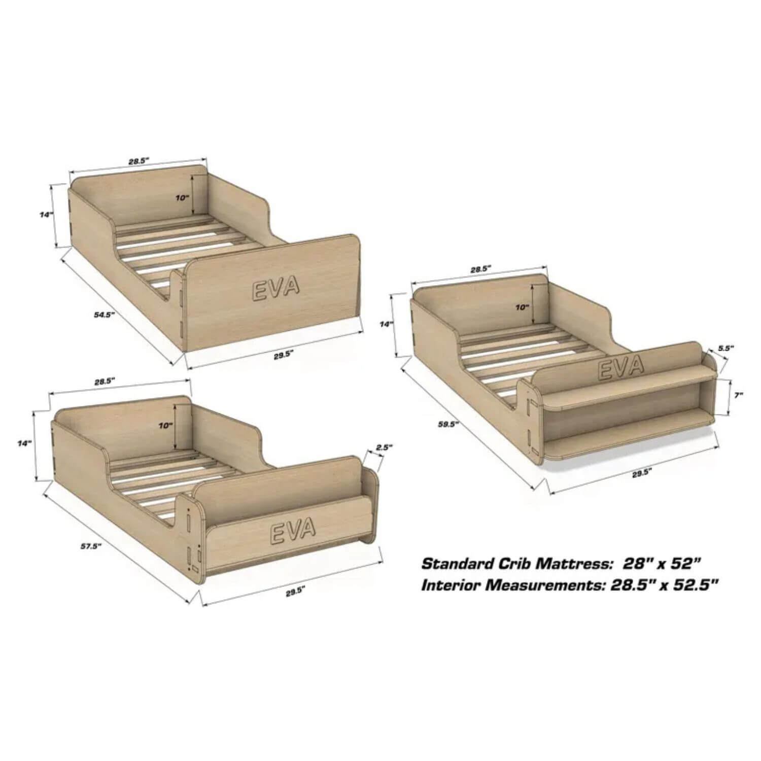 Dimensions and layout of Bush Acres EVA- Floor Bed