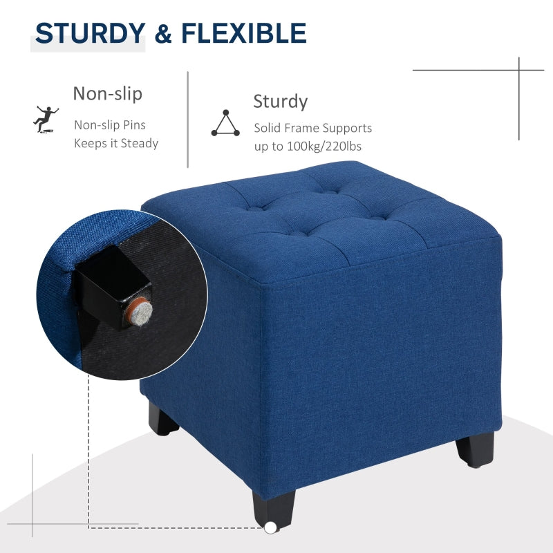 HOMCOM Tufted Ottoman | Blue Fabric Footrest Stool with Anti-Slip Pads