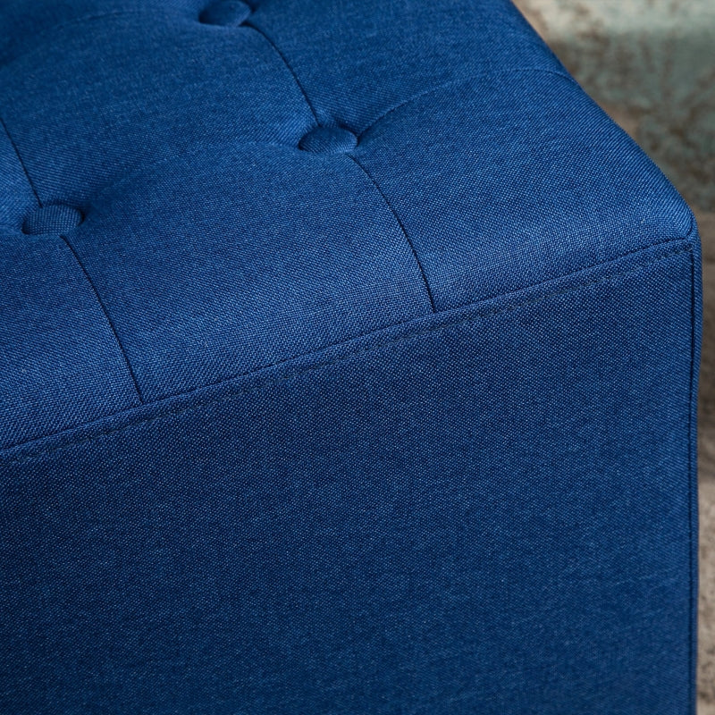 HOMCOM Tufted Ottoman | Blue Fabric Footrest Stool with Anti-Slip Pads