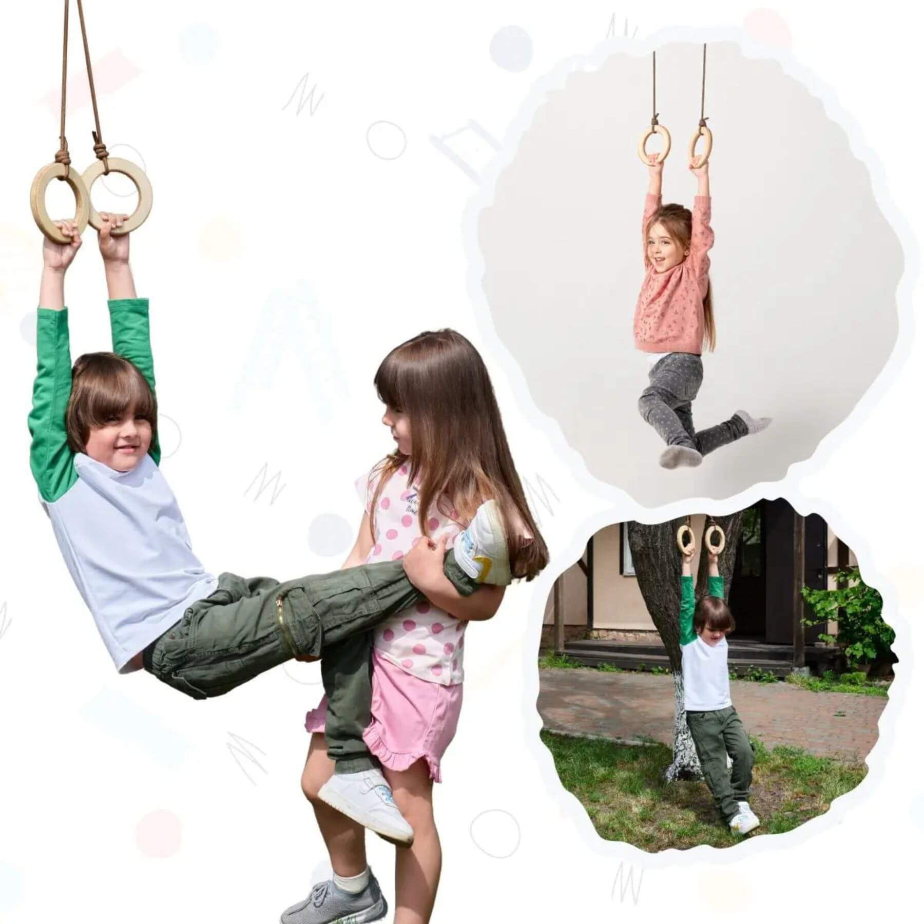 Kids playing with Goodevas Wooden Gymnastic Rings