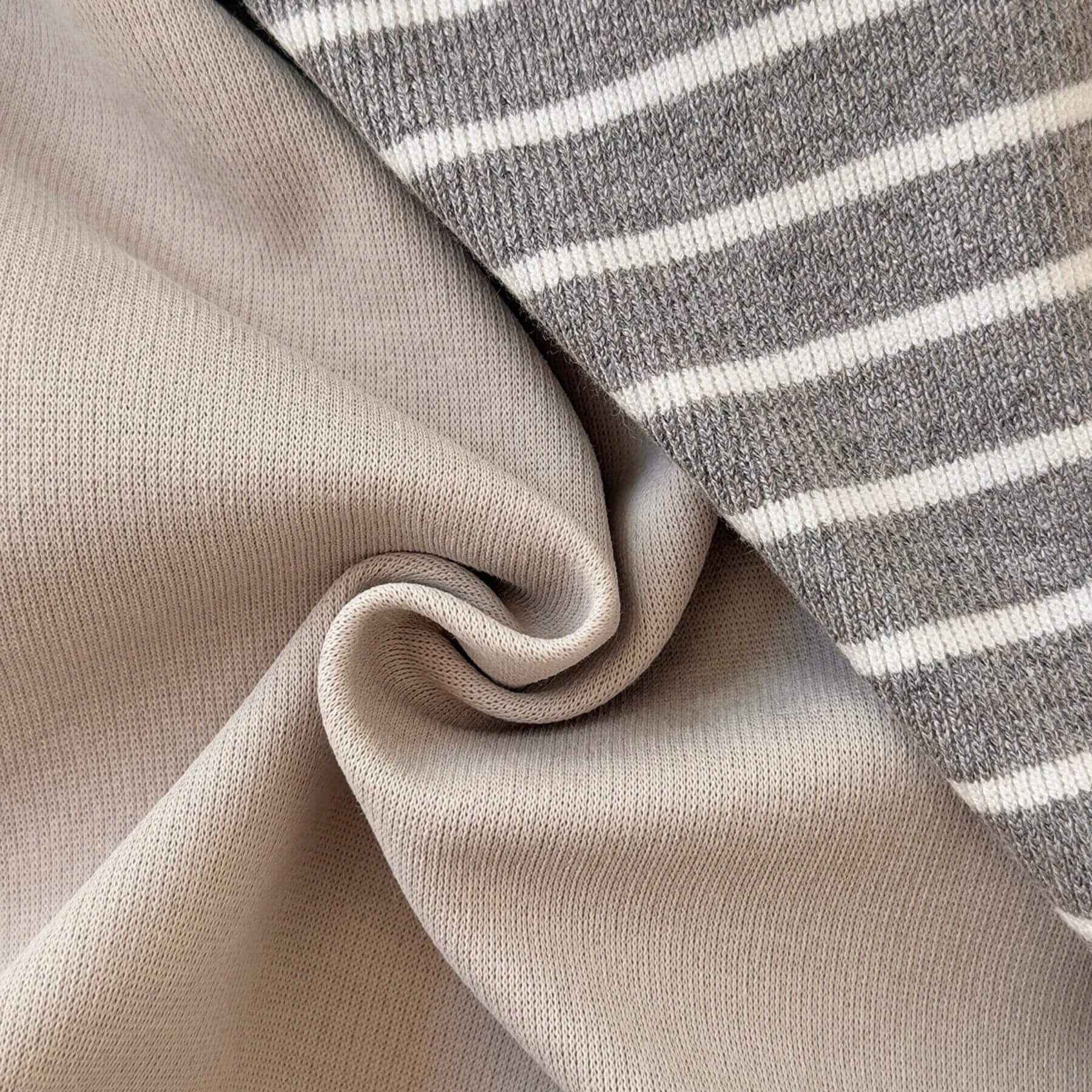 Close-up of beige and gray striped fabric