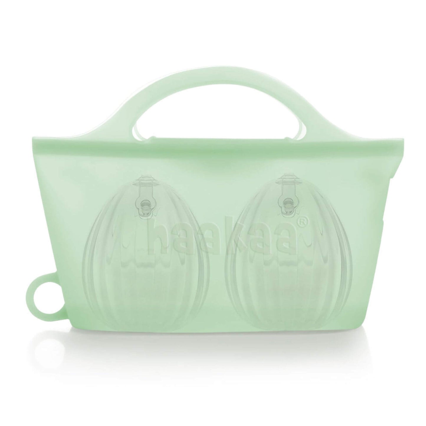Light green silicone bag with handles on a white background
