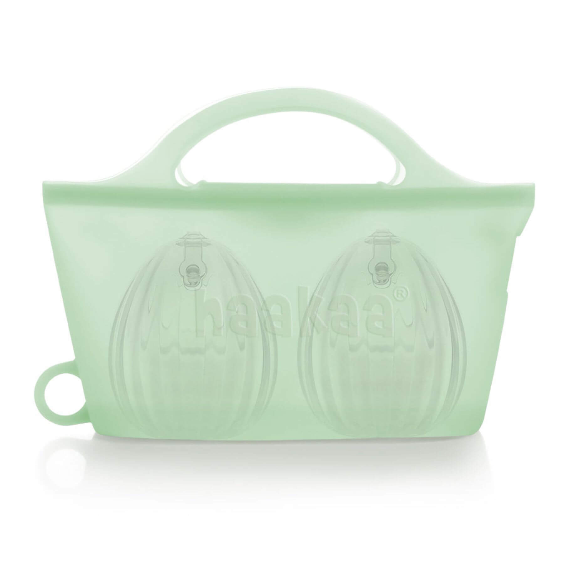 Light green silicone bag with handles on a white background