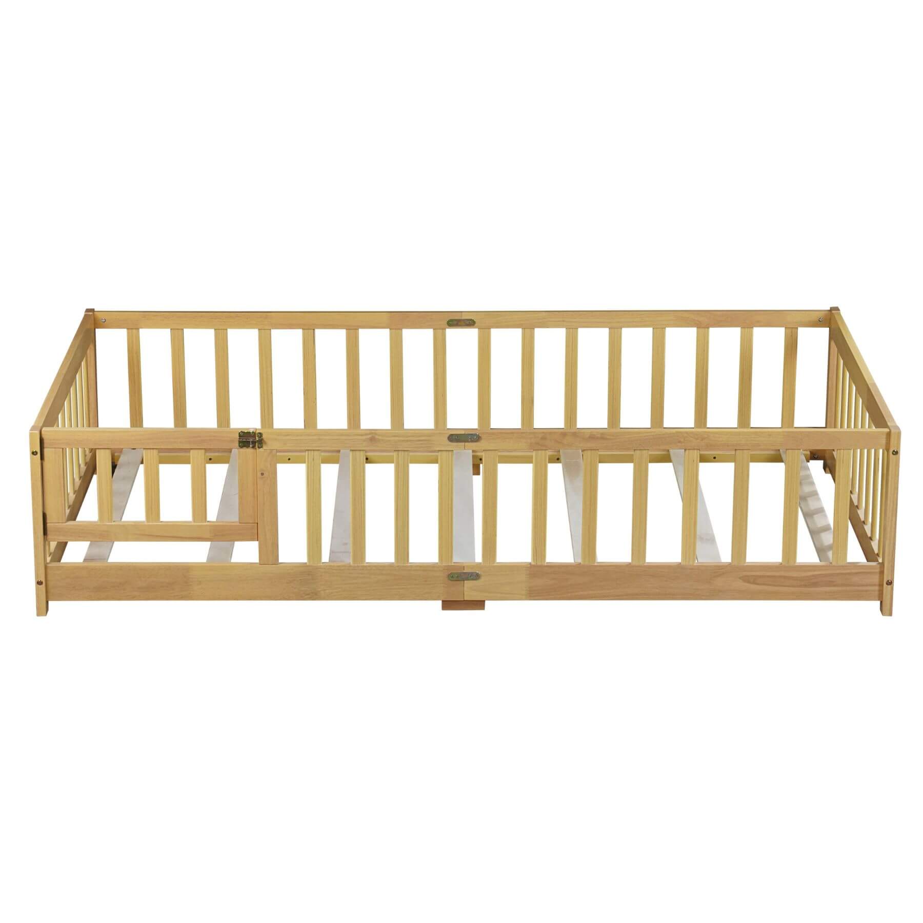Inspirit Twin Size Floor Bed with Fence and Door - Natural