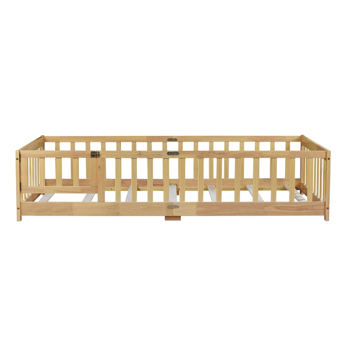 Inspirit Twin Size Floor Bed with Fence and Door - Natural