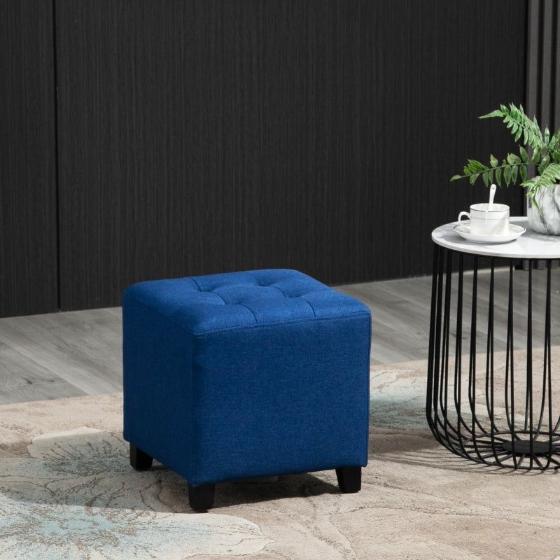 HOMCOM Tufted Ottoman | Blue Fabric Footrest Stool with Anti-Slip Pads