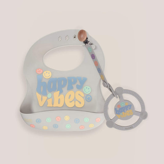 JuJuBe Bib and Teether Baby Bundle - Happy Baby Vibes